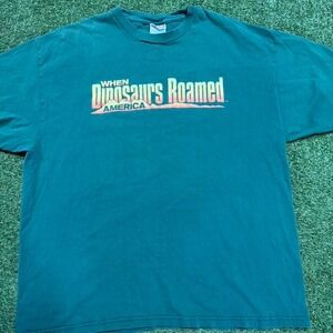 90s When Dinosaurs Roamed America green Hanes T-Shirt Size XL #dinosaur